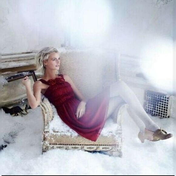 ❌Anthropologie Burlapp Red Silk Cocktail Dress Ruched Roses Small Formal - Picture 3 of 11